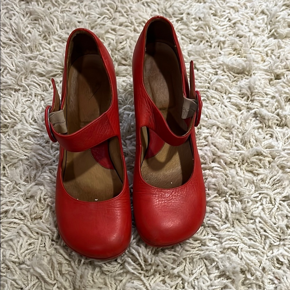 John Fluevog Red/Orange Mary Jane Heels